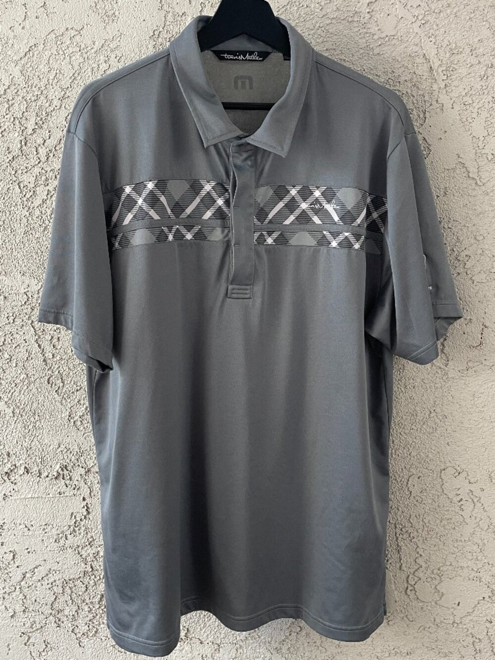 Travis Mathew TPC Twin Cities Golf Polo Shirt Gray Argyle Chest Print Mens XXL